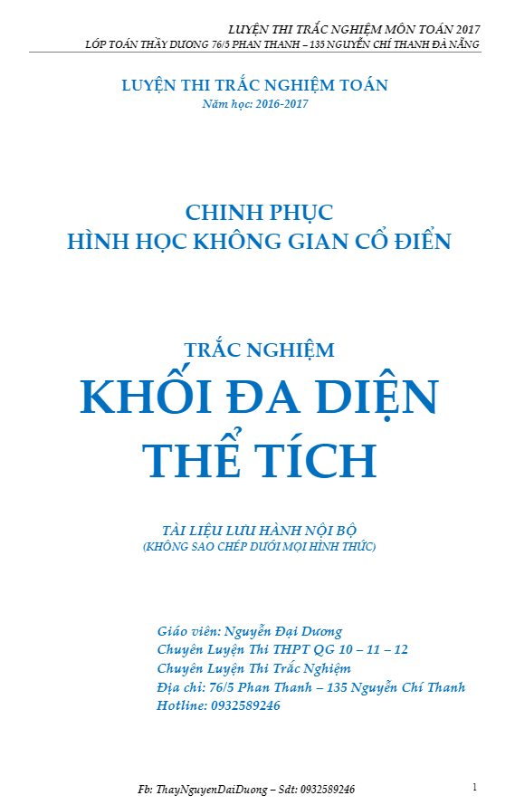 Bài tập trắc nghiệm thể tích khối đa diện - Nguyễn Đại Dương